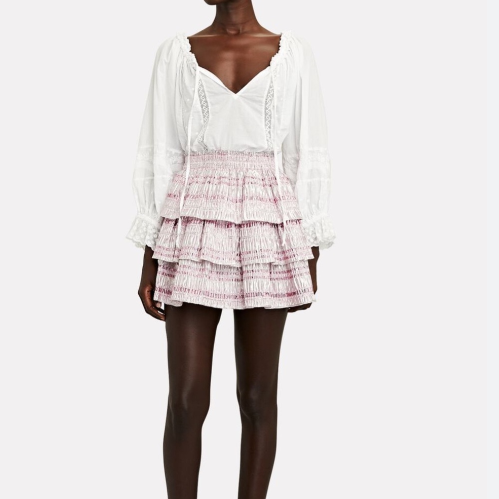 Loveshackfancy Brynlee Ruffled Metallic Mini Skirt in size medium only worn once